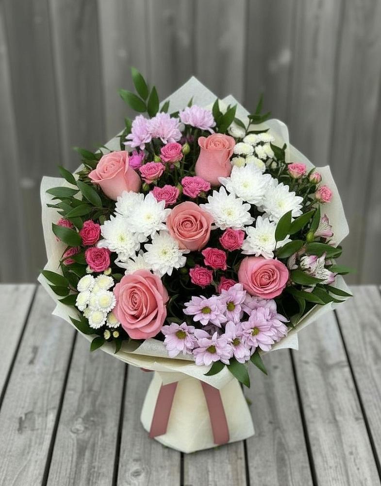 Букет цветов из: Альстромерии, Гвоздики, Розы и Хризантемы в Покровский городок