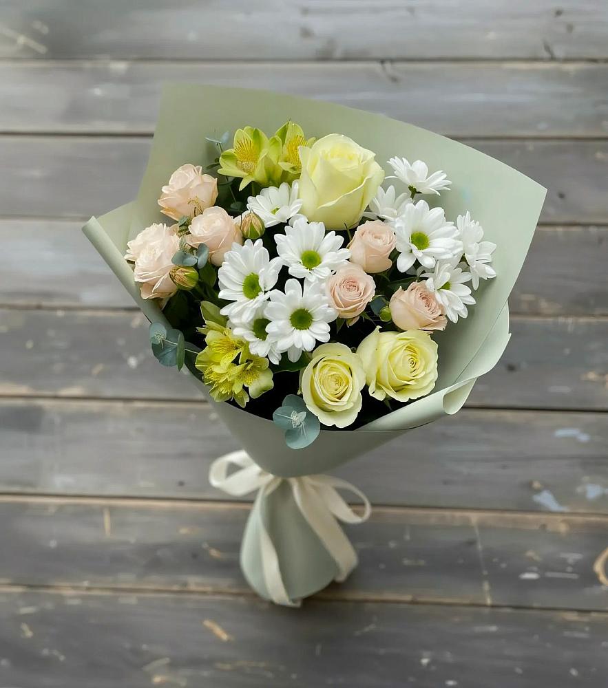 Букет цветов из: Альстромерии, Розы и Хризантемы в Покровский городок